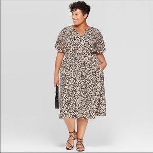 Ava & Viv 4X Leopard Print Button Down Midi Dress